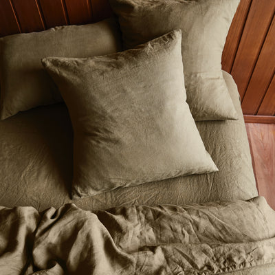 Moss French Flax Linen Euro Pillowcase Set