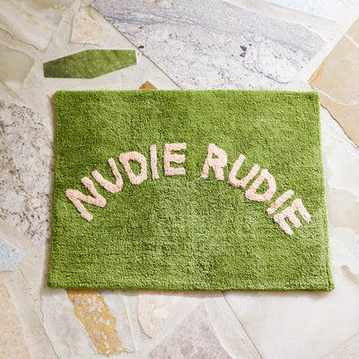 Tula nudie rudie cotton tufted bath mat in green and peach