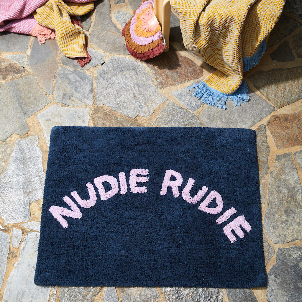 navy lilac nudie rudie cotton tufted bath mat